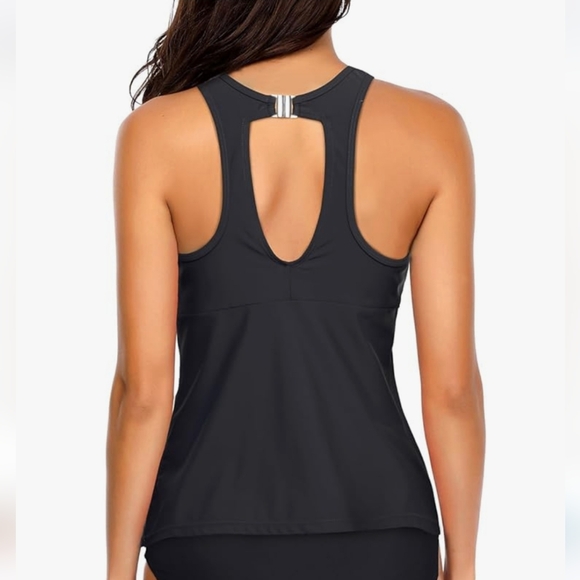 Holipick Women's Tankini Swimsuit Top, Top Only, Black with Mesh, NWT - Picture 2 of 11